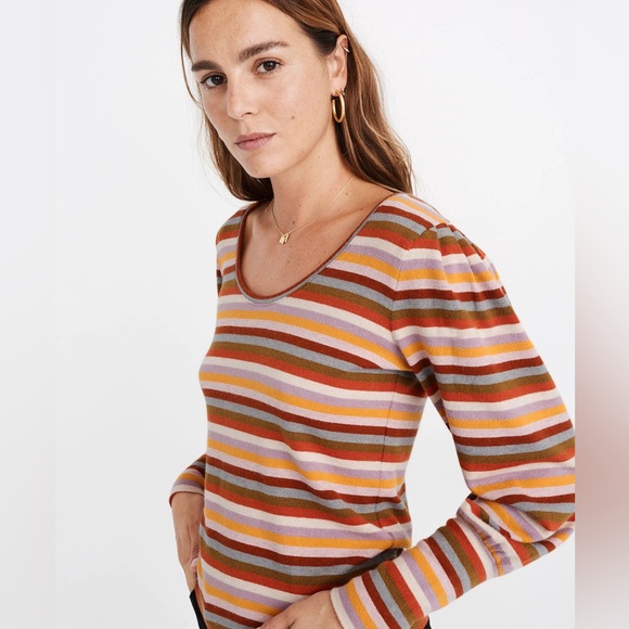 MADEWELL Striped Puff-Sleeve Scoopneck Top‎ - Picture 2 of 6